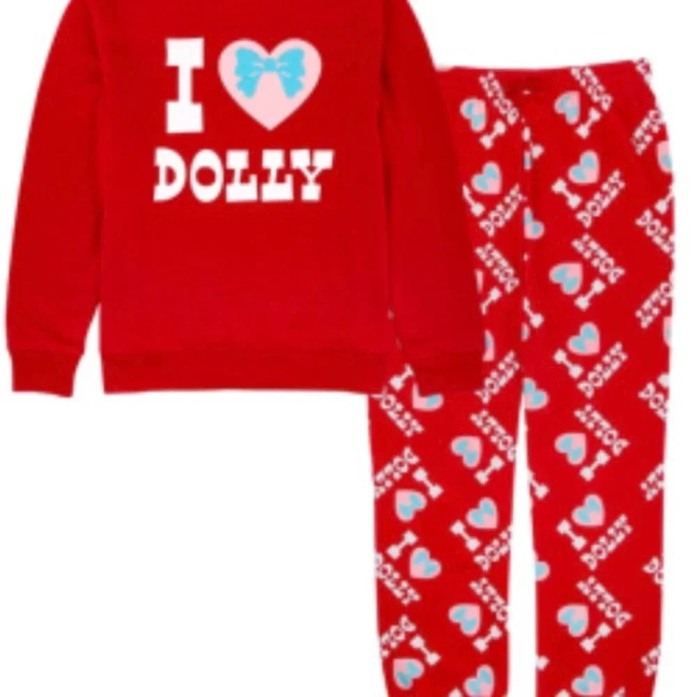 I Love Dolly Pajama Set Women’s M Red Dolly Parton Lounge Sleepwear 2 Pc NWT‎